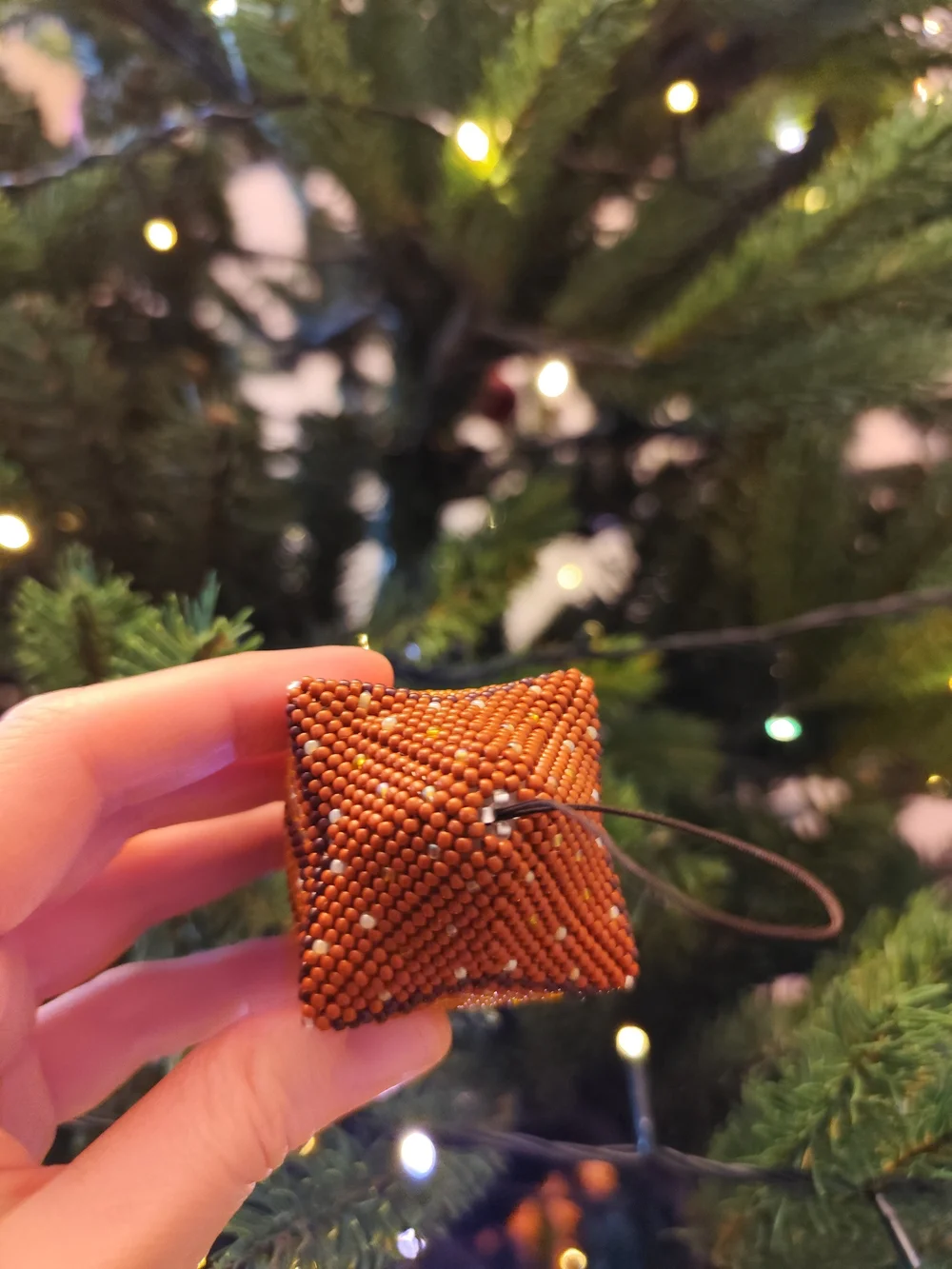 Beaded Orange Star Pendant Holiday Ornament